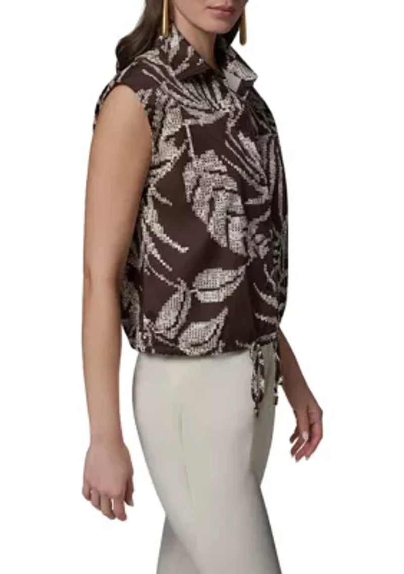 Women's Short Sleeve Palm Printed Top