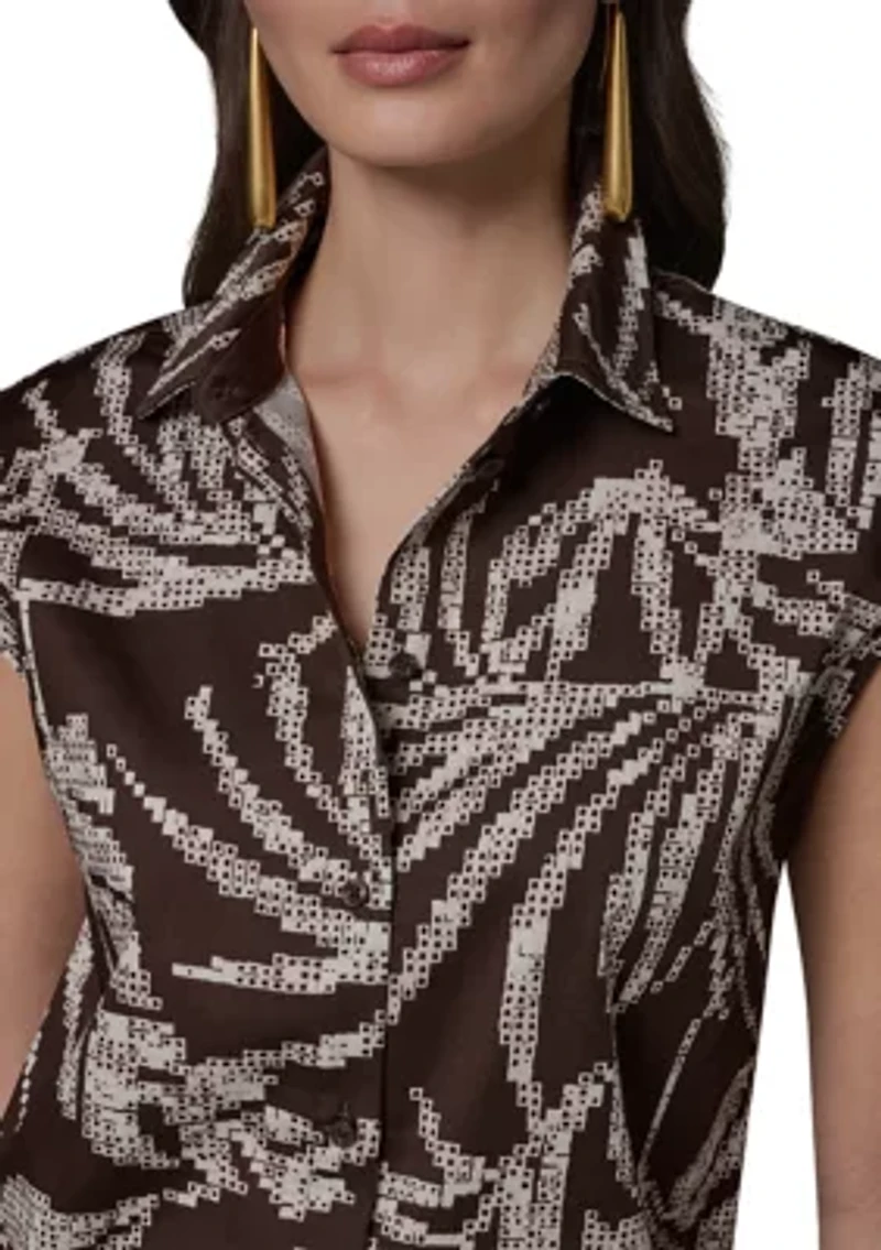 Women's Short Sleeve Palm Printed Top