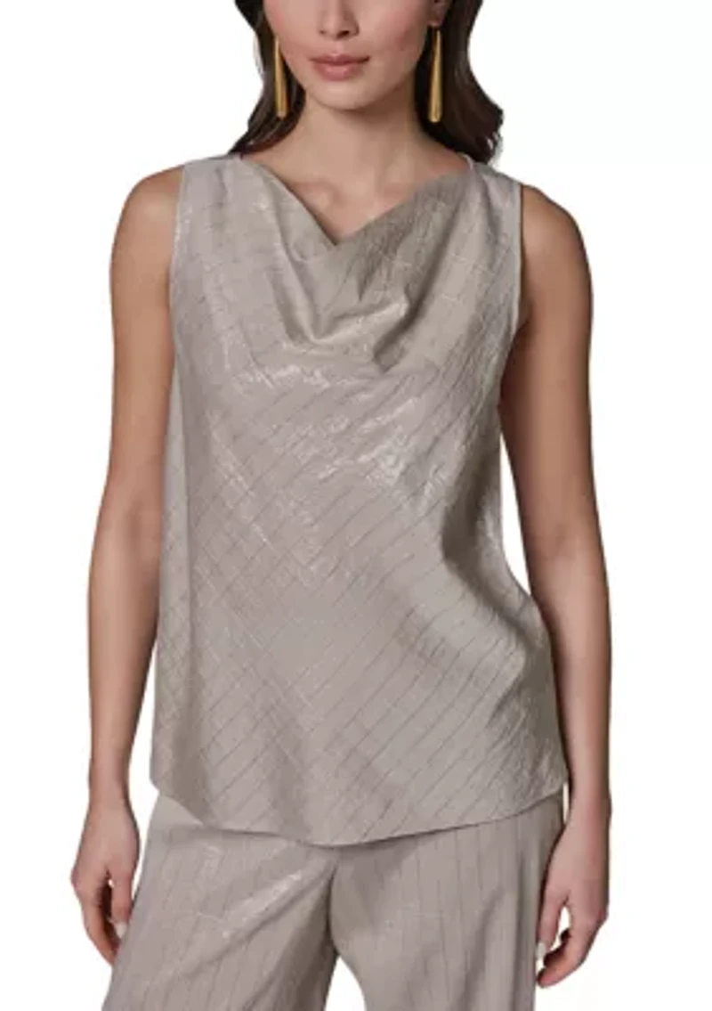 Women's Sleeveless Microstripe Cowl Neck Top