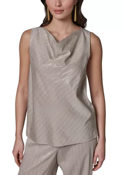 Women's Sleeveless Microstripe Cowl Neck Top