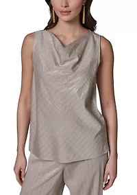 Women's Sleeveless Microstripe Cowl Neck Top