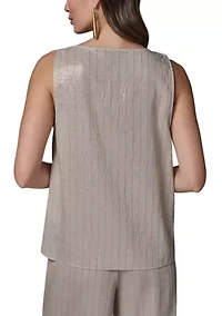 Women's Sleeveless Microstripe Cowl Neck Top