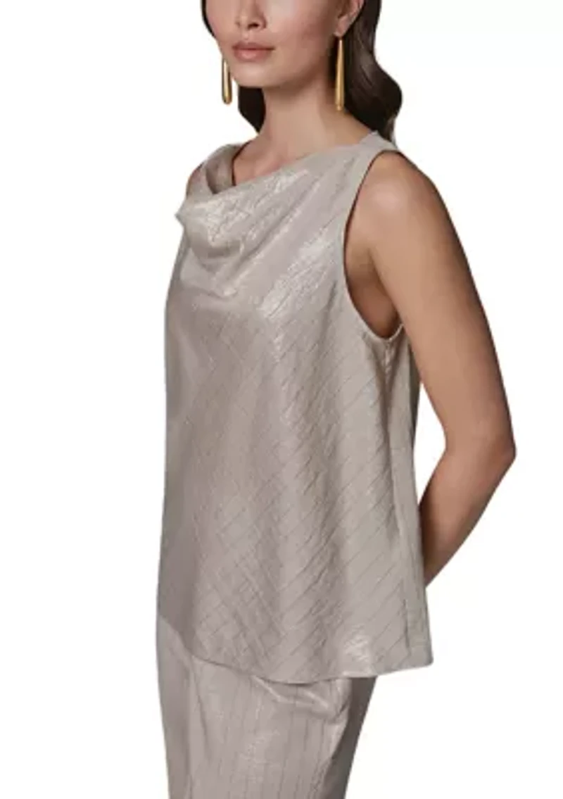 Women's Sleeveless Microstripe Cowl Neck Top