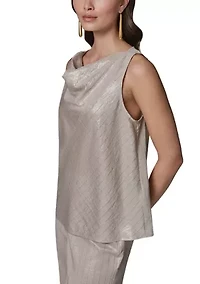 Women's Sleeveless Microstripe Cowl Neck Top
