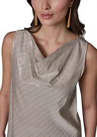 Women's Sleeveless Microstripe Cowl Neck Top