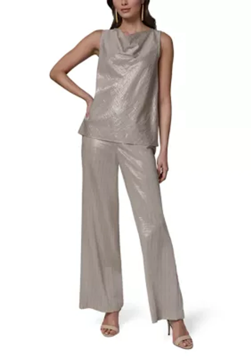 Women's Sleeveless Microstripe Cowl Neck Top