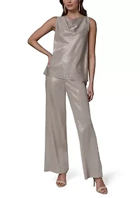 Women's Sleeveless Microstripe Cowl Neck Top