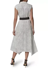 Women's Short Sleeve Embroidered Belted Shirtdress