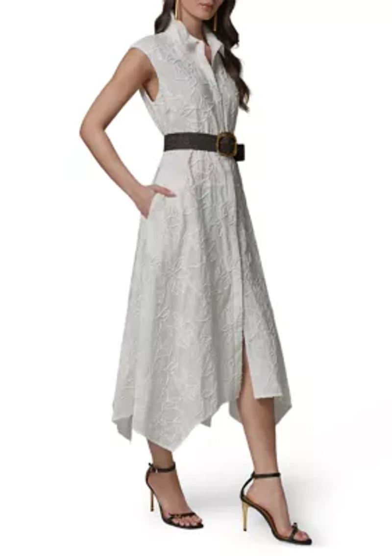 Women's Short Sleeve Embroidered Belted Shirtdress
