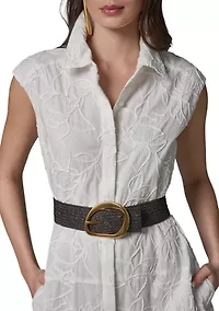 Women's Short Sleeve Embroidered Belted Shirtdress
