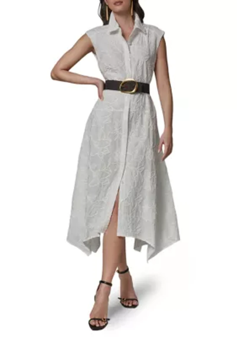 Women's Short Sleeve Embroidered Belted Shirtdress