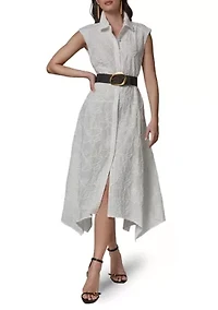 Women's Short Sleeve Embroidered Belted Shirtdress
