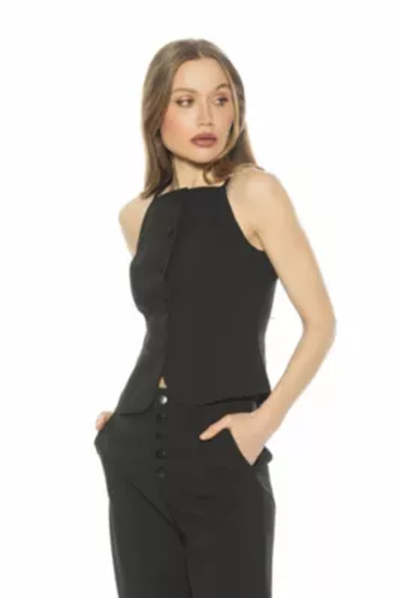 Ziv High Neck Button Down Vest Top