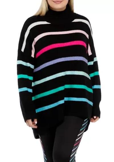 Plus Striped Mock Neck Tunic Sweater