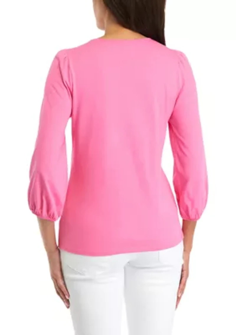 Women's Solid Puff Sleeve Blouse