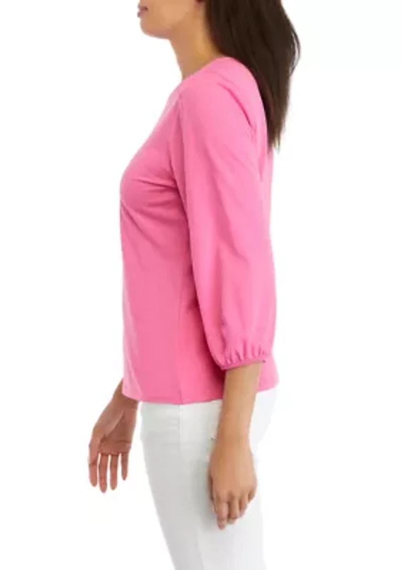 Women's Solid Puff Sleeve Blouse