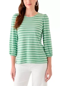 Women's 3/4 Puff Sleeve Yarn Dyed Top