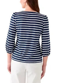 Women's 3/4 Puff Sleeve Yarn Dyed Top