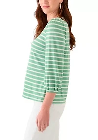 Women's 3/4 Puff Sleeve Yarn Dyed Top