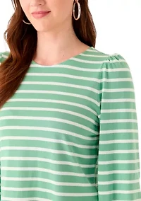 Women's 3/4 Puff Sleeve Yarn Dyed Top