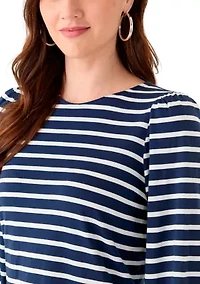 Women's 3/4 Puff Sleeve Yarn Dyed Top