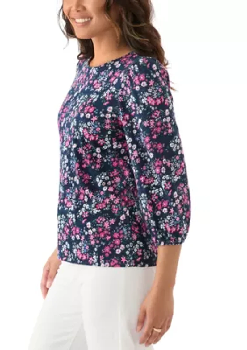 Women's 3/4 Puff Sleeve Printed Top