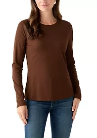 Women's Long Sleeve Crew Neck Solid T-Shirt