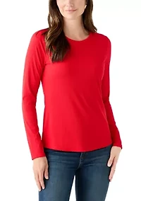 Women's Long Sleeve Crew Neck Solid T-Shirt