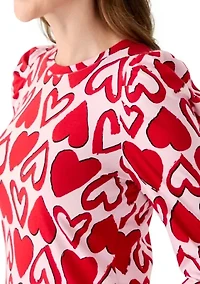 Women's Long Sleeve Pleated Shoulder Print T-Shirt