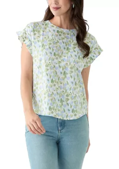 Women's Short Ruffle Sleeve Printed T-Shirt
