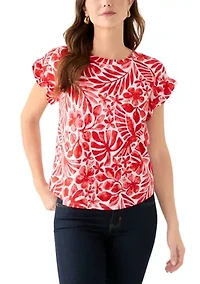 Women's Short Ruffle Sleeve Printed T-Shirt