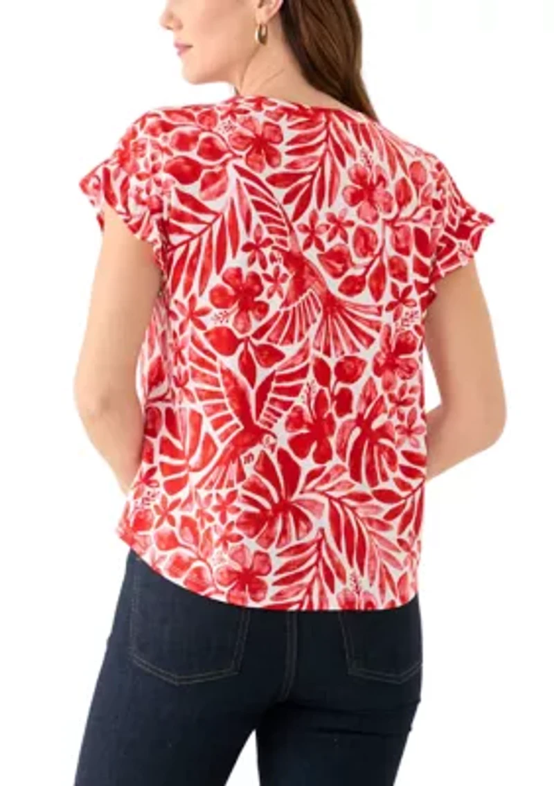 Women's Short Ruffle Sleeve Printed T-Shirt