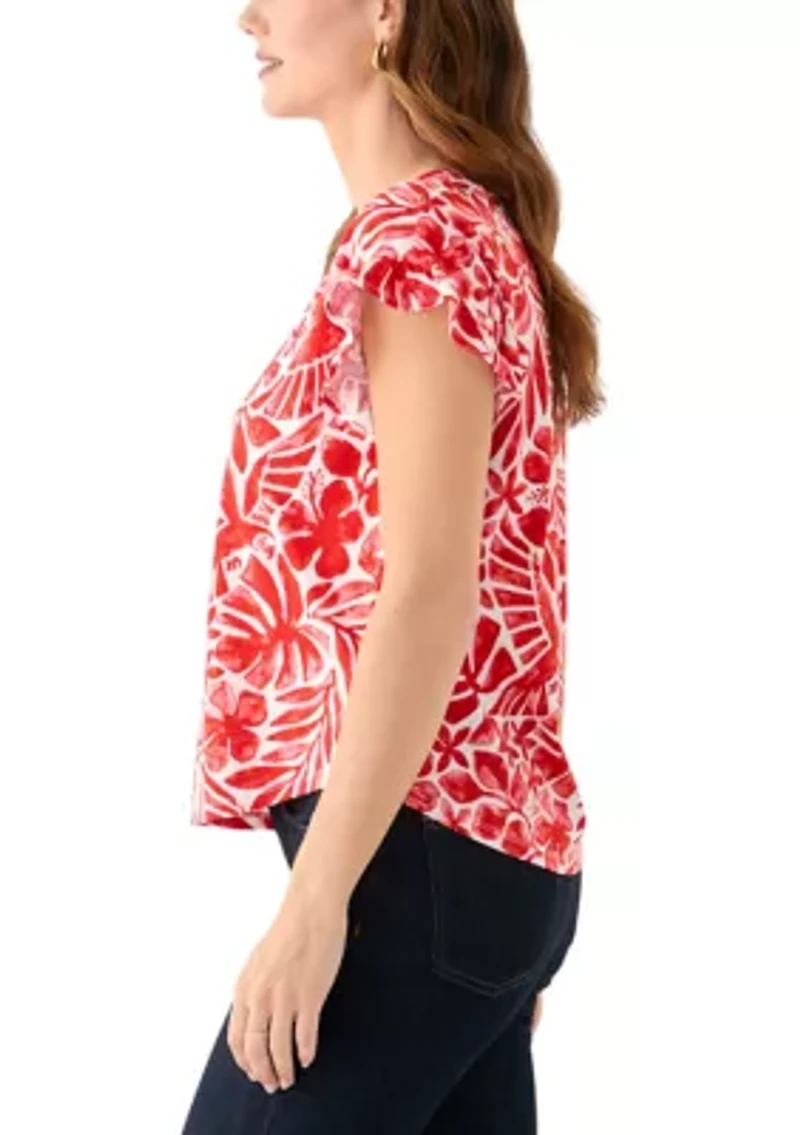Women's Short Ruffle Sleeve Printed T-Shirt