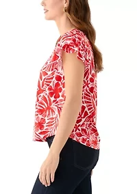 Women's Short Ruffle Sleeve Printed T-Shirt