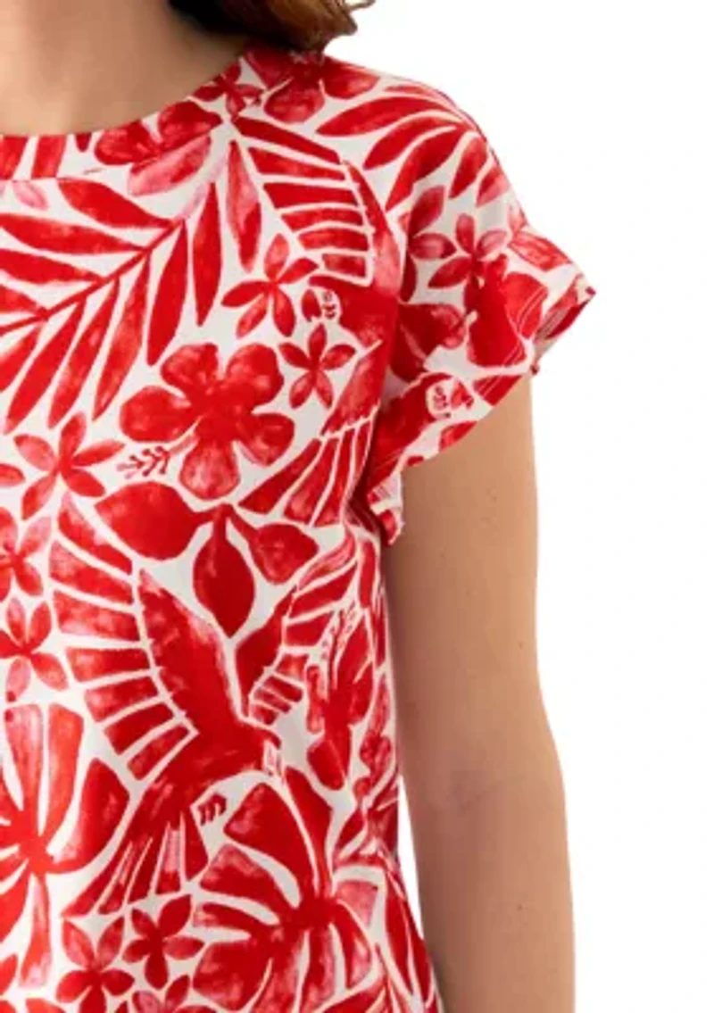 Women's Short Ruffle Sleeve Printed T-Shirt