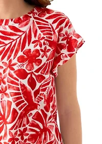 Women's Short Ruffle Sleeve Printed T-Shirt