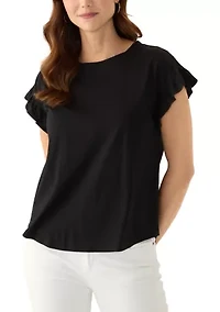 Women's Solid Ruffle Sleeve T-Shirt