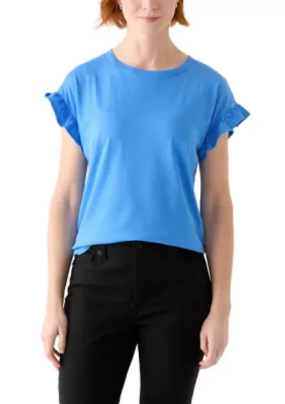 Women's Solid Ruffle Sleeve T-Shirt
