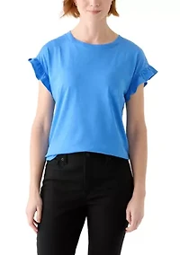 Women's Solid Ruffle Sleeve T-Shirt