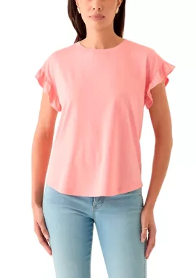Women's Solid Ruffle Sleeve T-Shirt