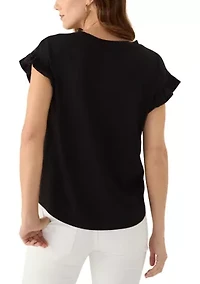 Women's Solid Ruffle Sleeve T-Shirt