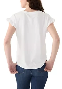 Women's Solid Ruffle Sleeve T-Shirt