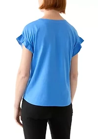 Women's Solid Ruffle Sleeve T-Shirt