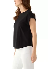 Women's Solid Ruffle Sleeve T-Shirt