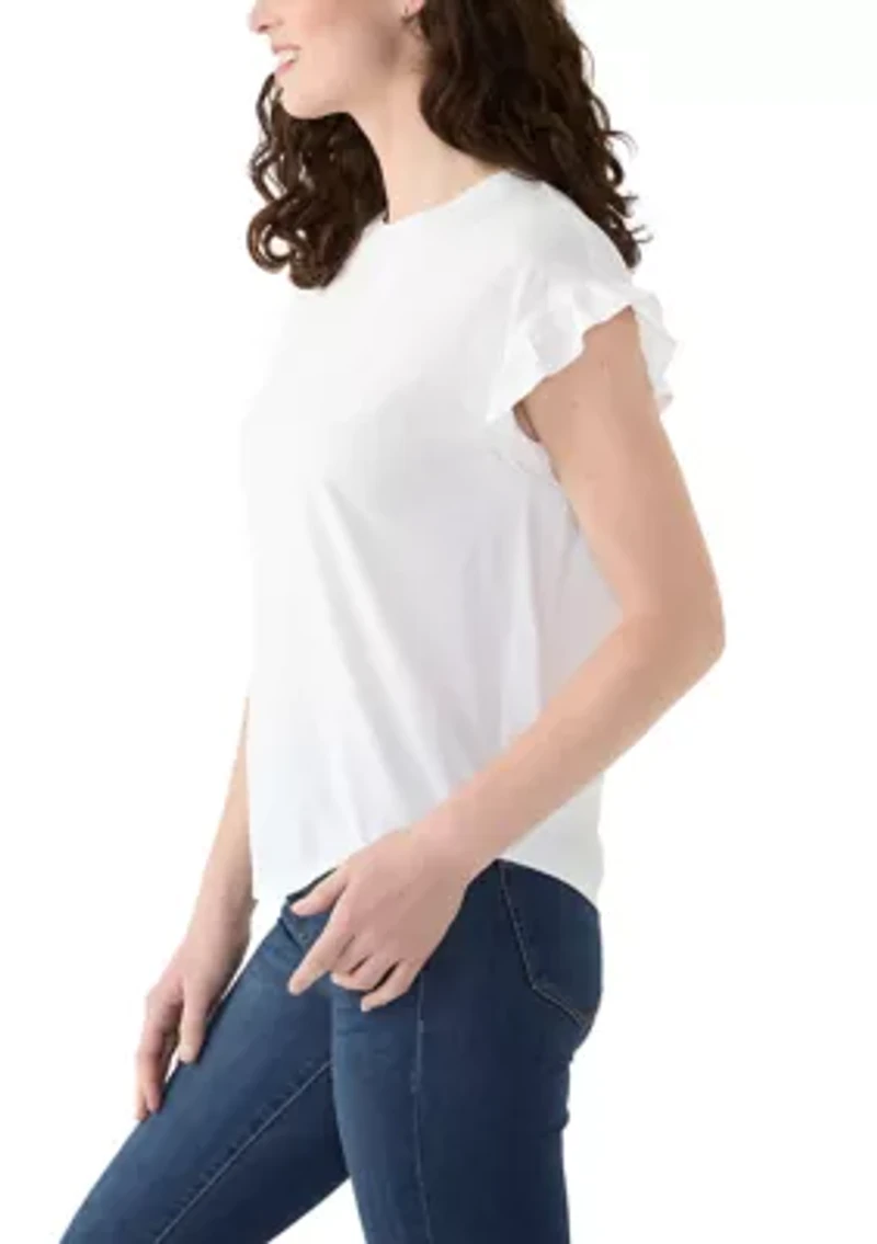 Women's Solid Ruffle Sleeve T-Shirt