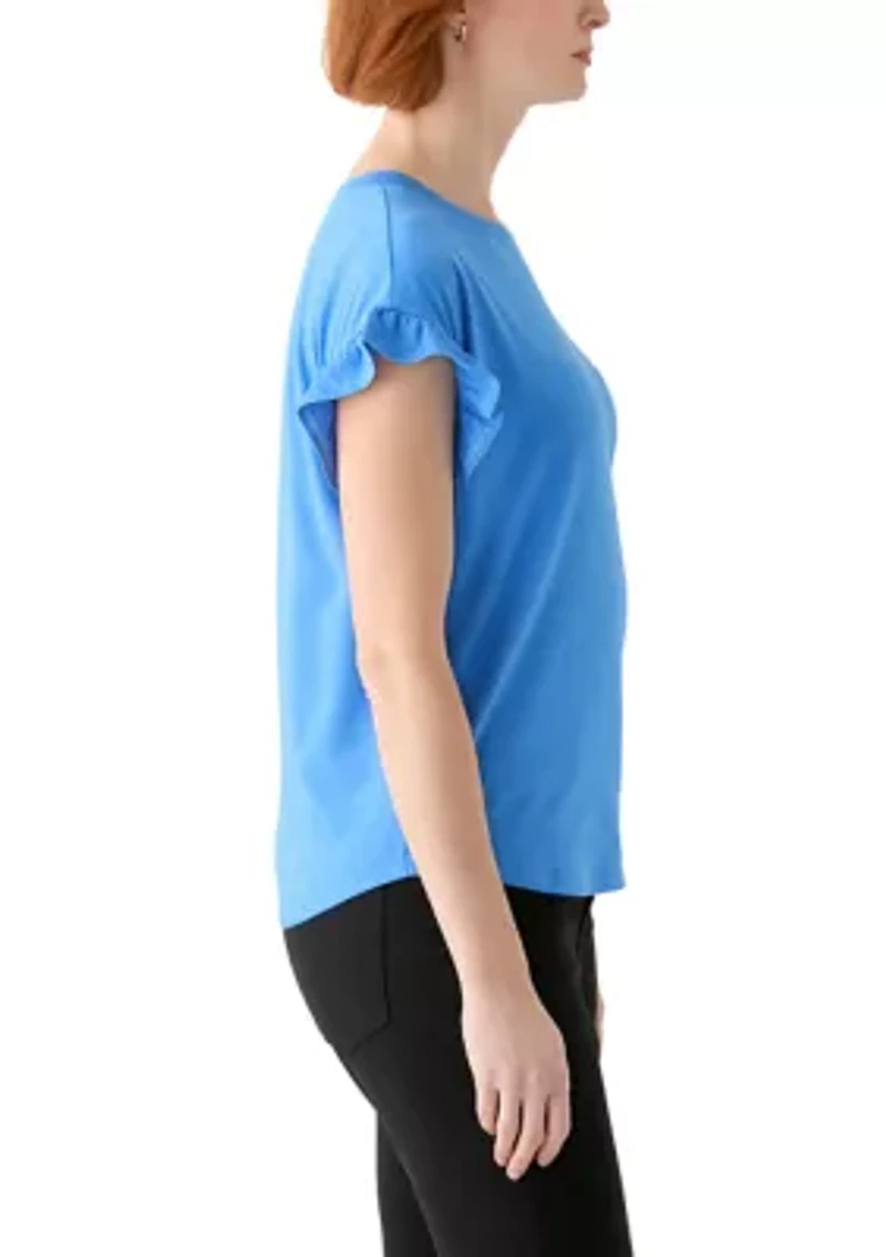Women's Solid Ruffle Sleeve T-Shirt