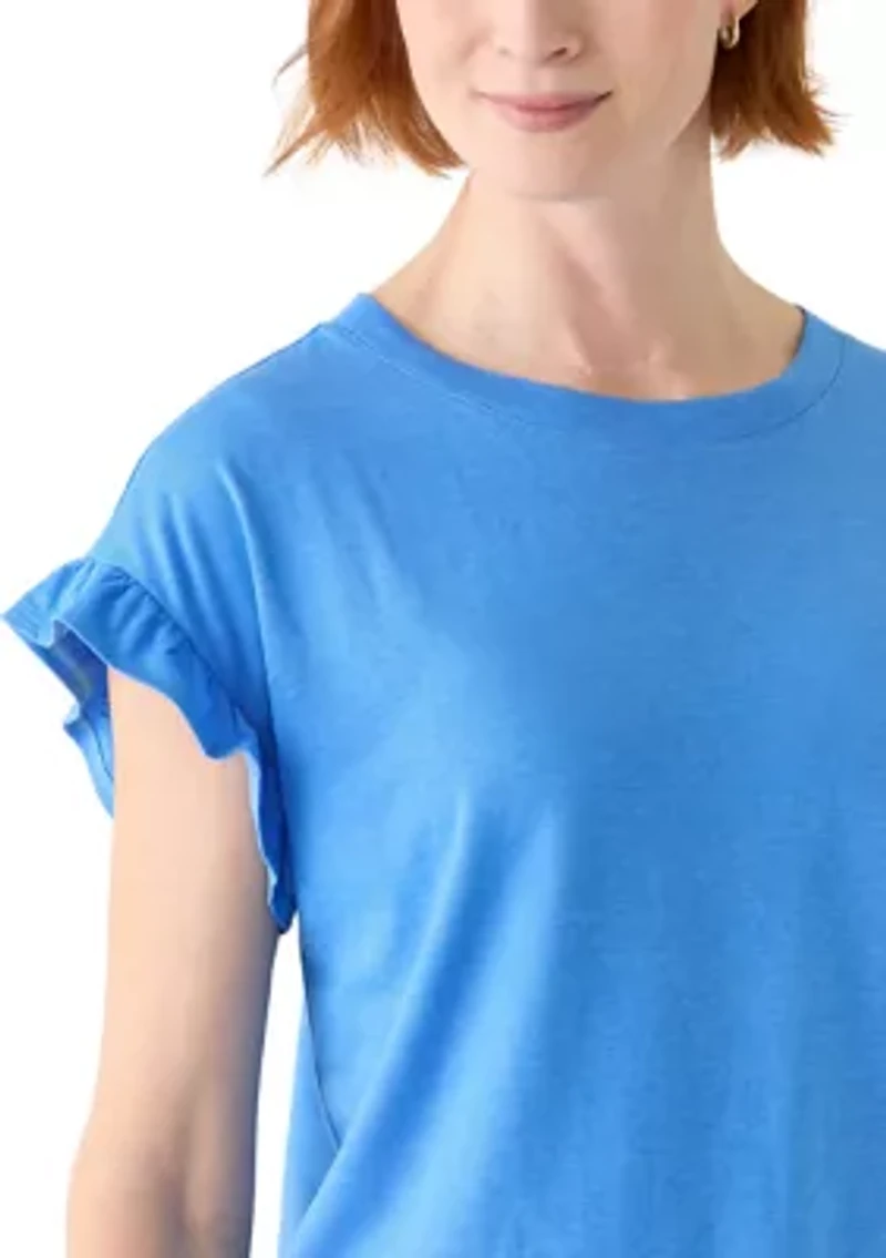 Women's Solid Ruffle Sleeve T-Shirt