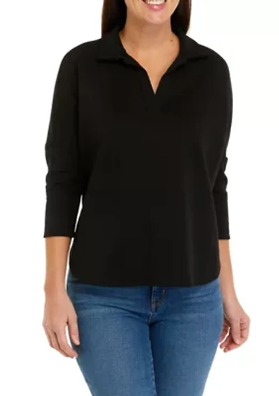Petite 3/4 Sleeve Swing Polo Shirt