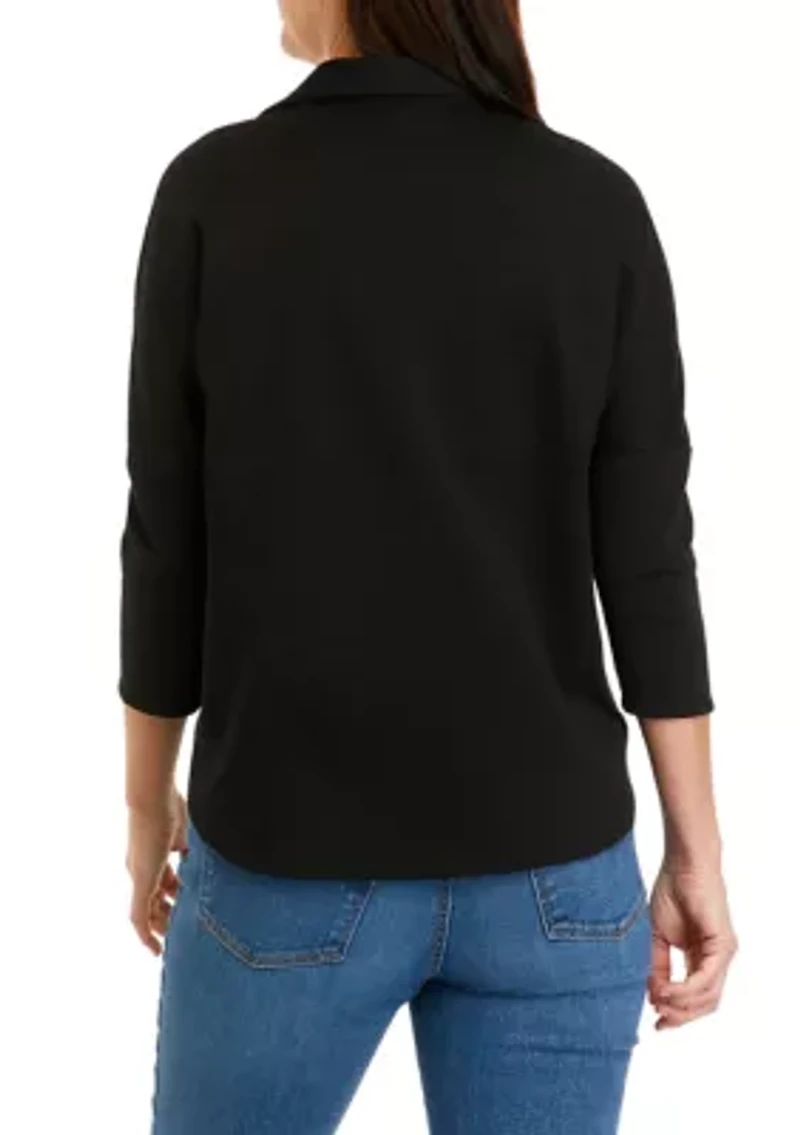 Petite 3/4 Sleeve Swing Polo Shirt