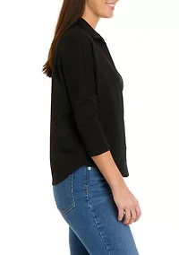 Petite 3/4 Sleeve Swing Polo Shirt